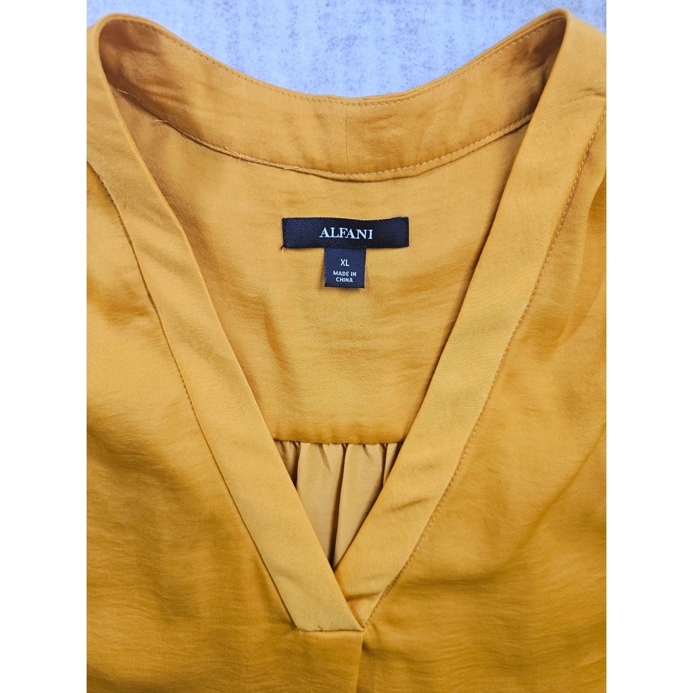 Alfani Womens Sleeveless V-Neck Blouse Mustard Yellow Soft Satin Top XL - Picture 3 of 8